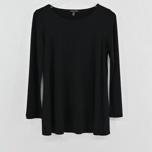 Eileen Fisher Long Sleeve Tunic Top Womens Size S Black Minimalist Blouse